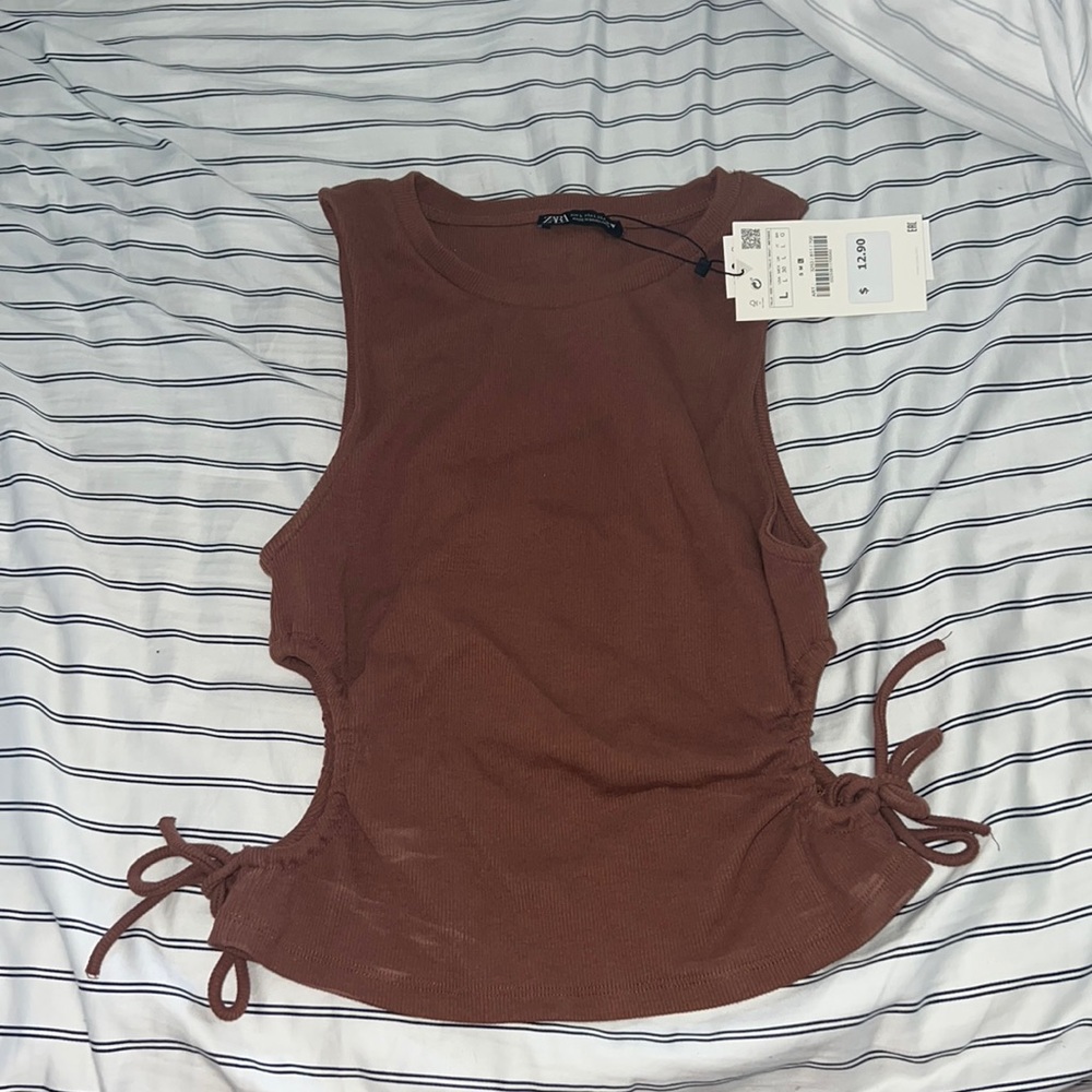 Zara brown scrunch tank top